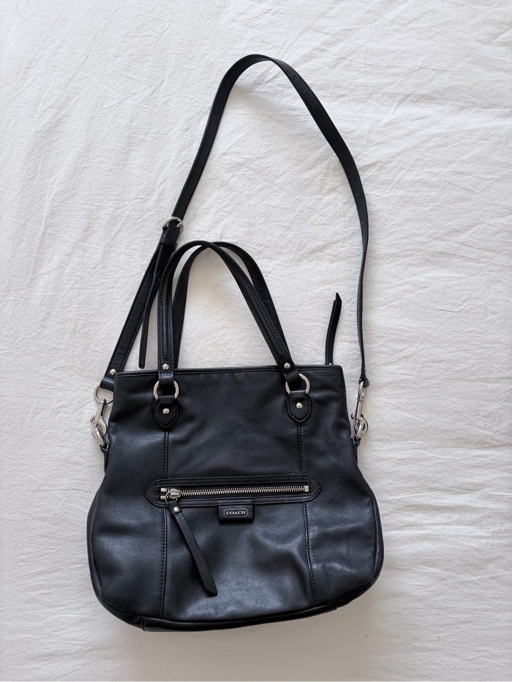 Coach Black Leather Shoulder Bag with Silver Hardware